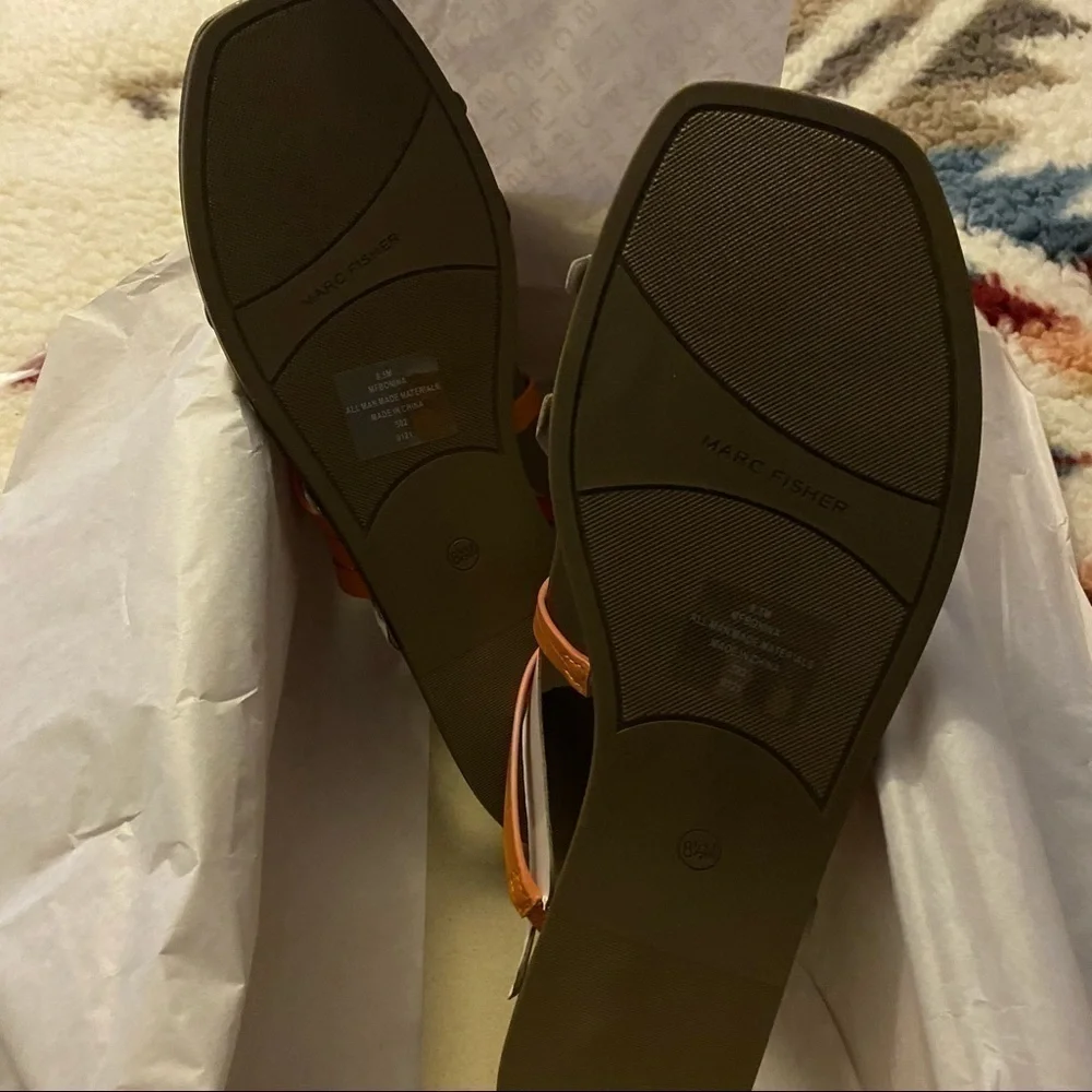 Marc Fisher Bonina Orange Croc Embossed Sandal, New in Box